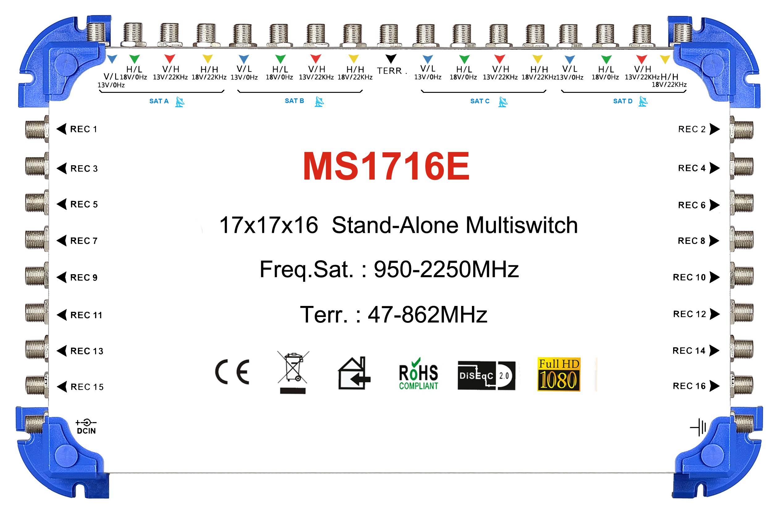 17x16 satélite multi-switch, stand-alone multiswitch