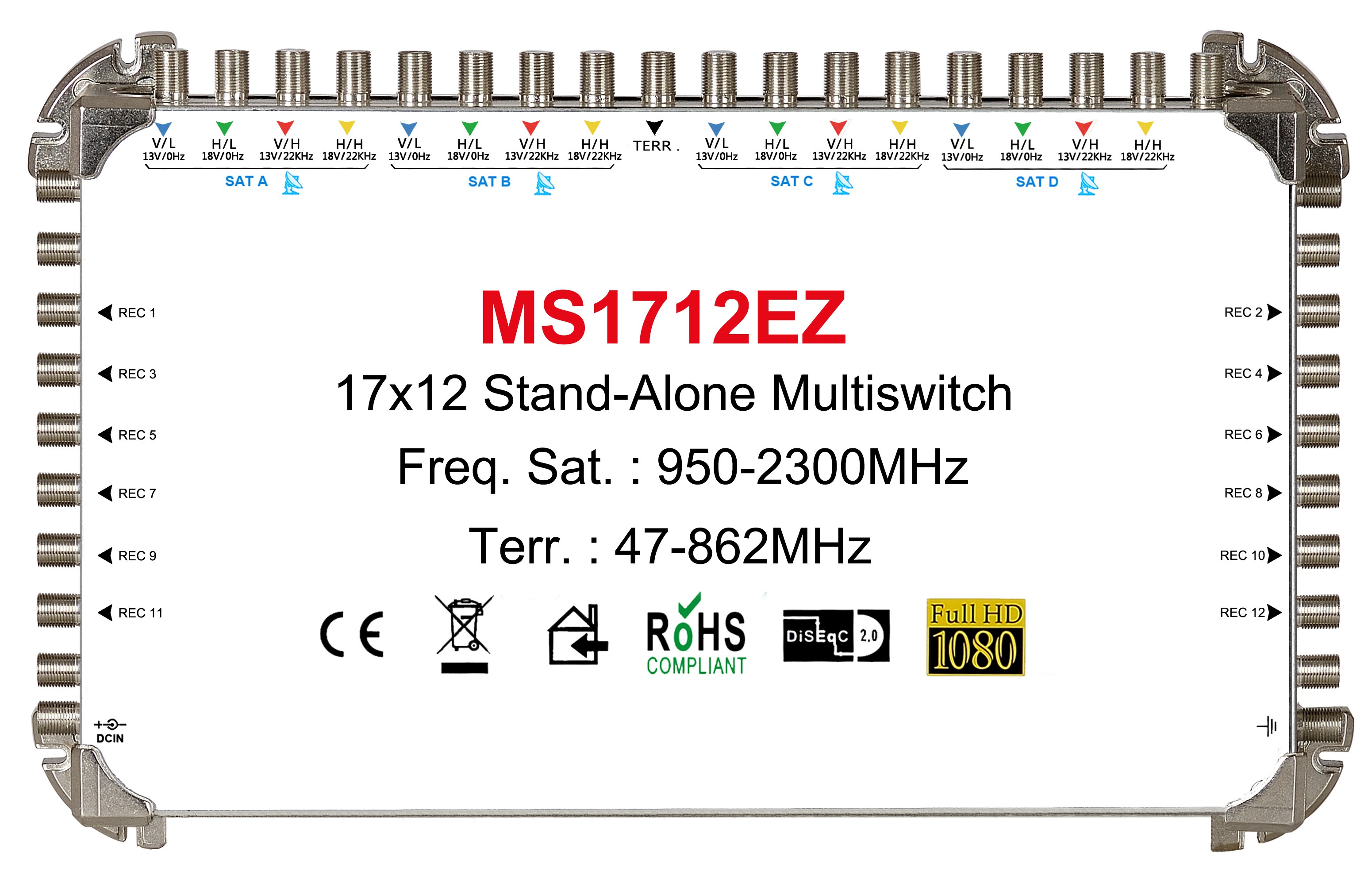 17x12 satélite multi-switch, stand-alone multiswitch