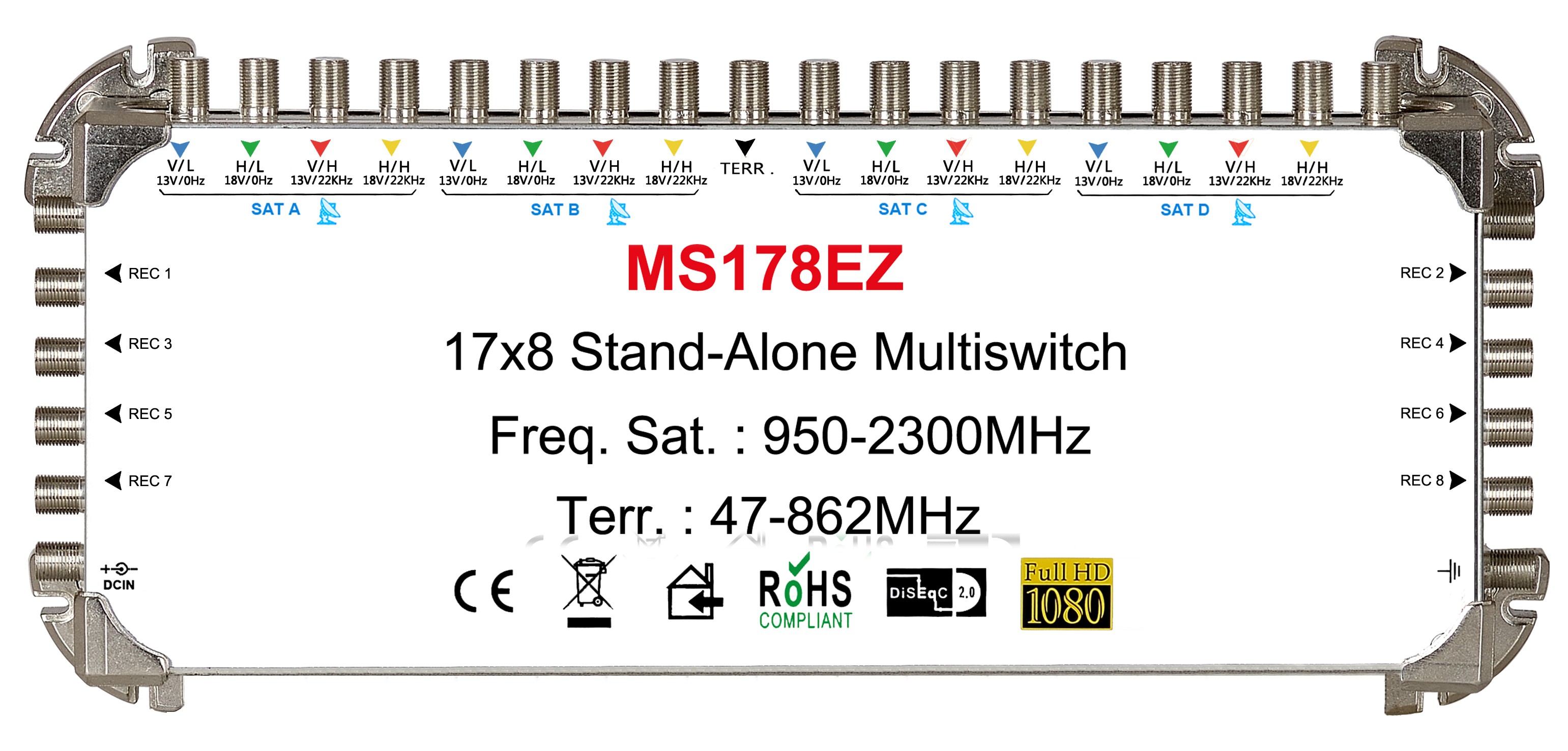 17x8 satélite multi-switch, stand-alone multiswitch