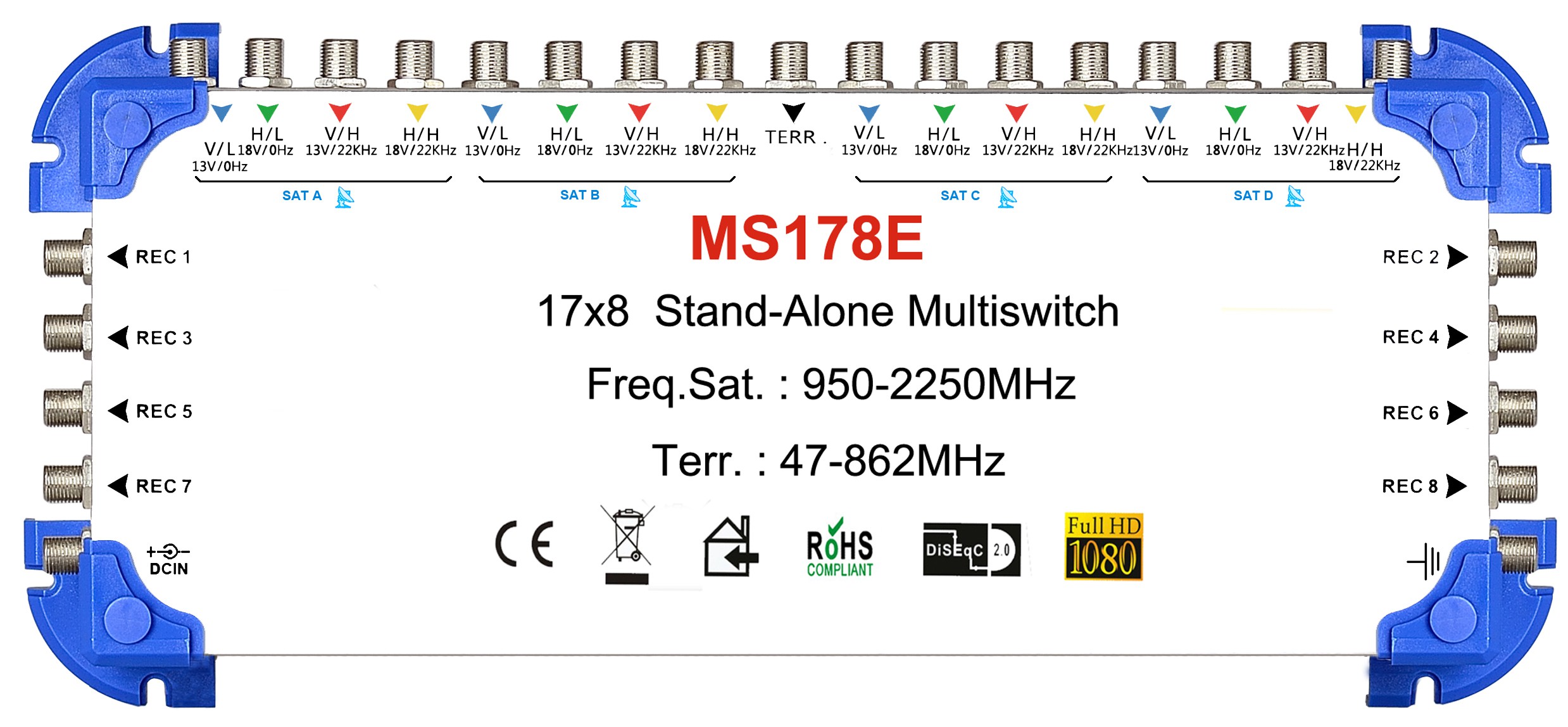 17x8 satélite multi-switch, stand-alone multiswitch