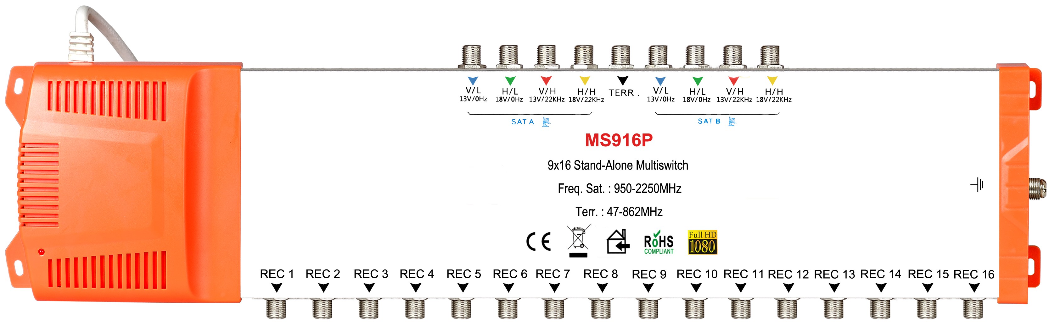 9x16  satellite multi-switch, Stand-Alone multiswitch, with power supply
